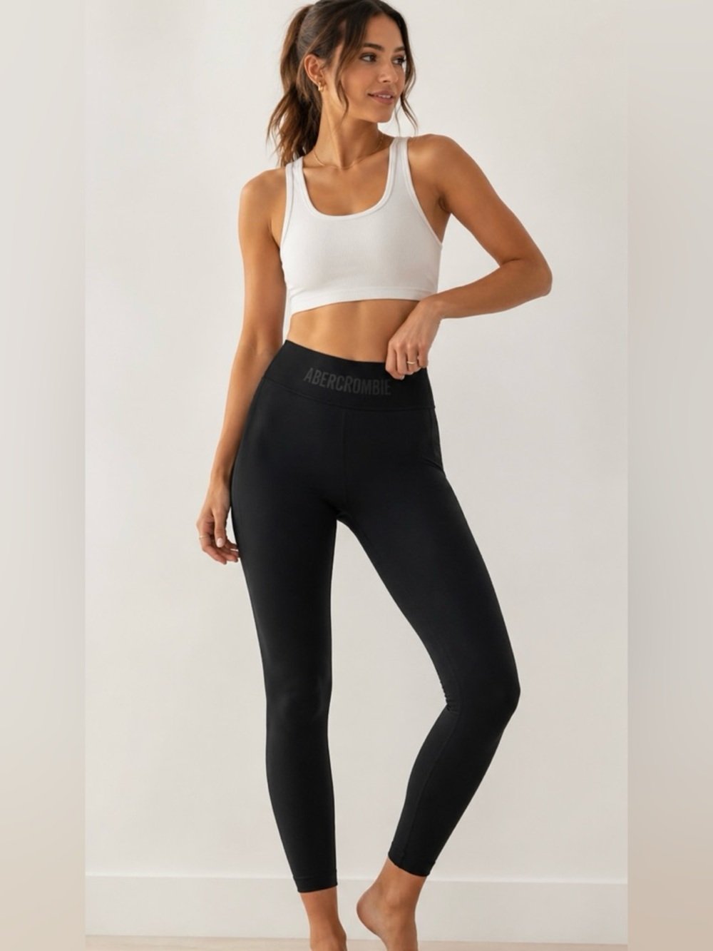 Black A&F Logo Waist Leggings Small Stretch Athleisure